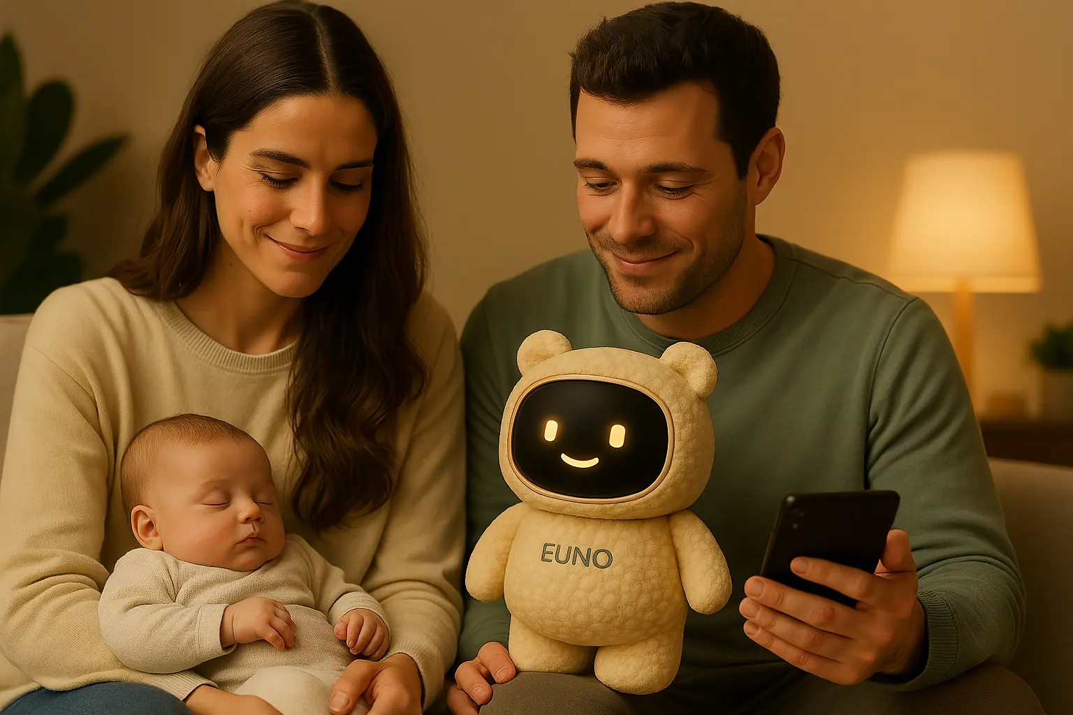 Famille utilisant Euno, le compagnon intelligent imaginé par Mundaï.