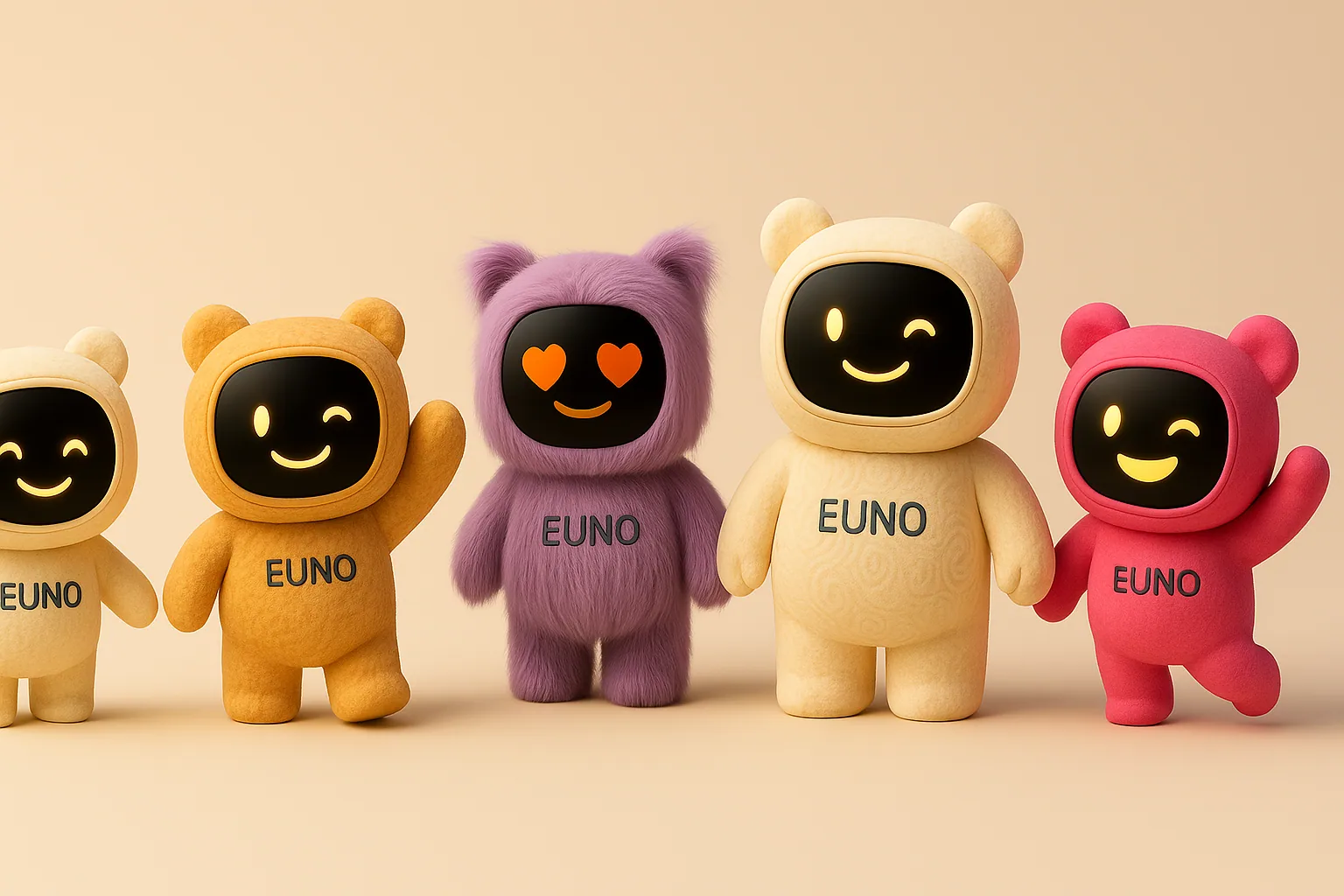 Illustration des différentes personnalités d'Euno, le compagnon intelligent imaginé par Mundaï.